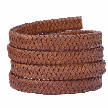 Brown Distressed Natural Flat Braided Bracelet Leather Cord 11.5mm 1 meter