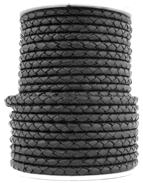Black Natural Dye Round Bolo Braided Leather Cord 3mm