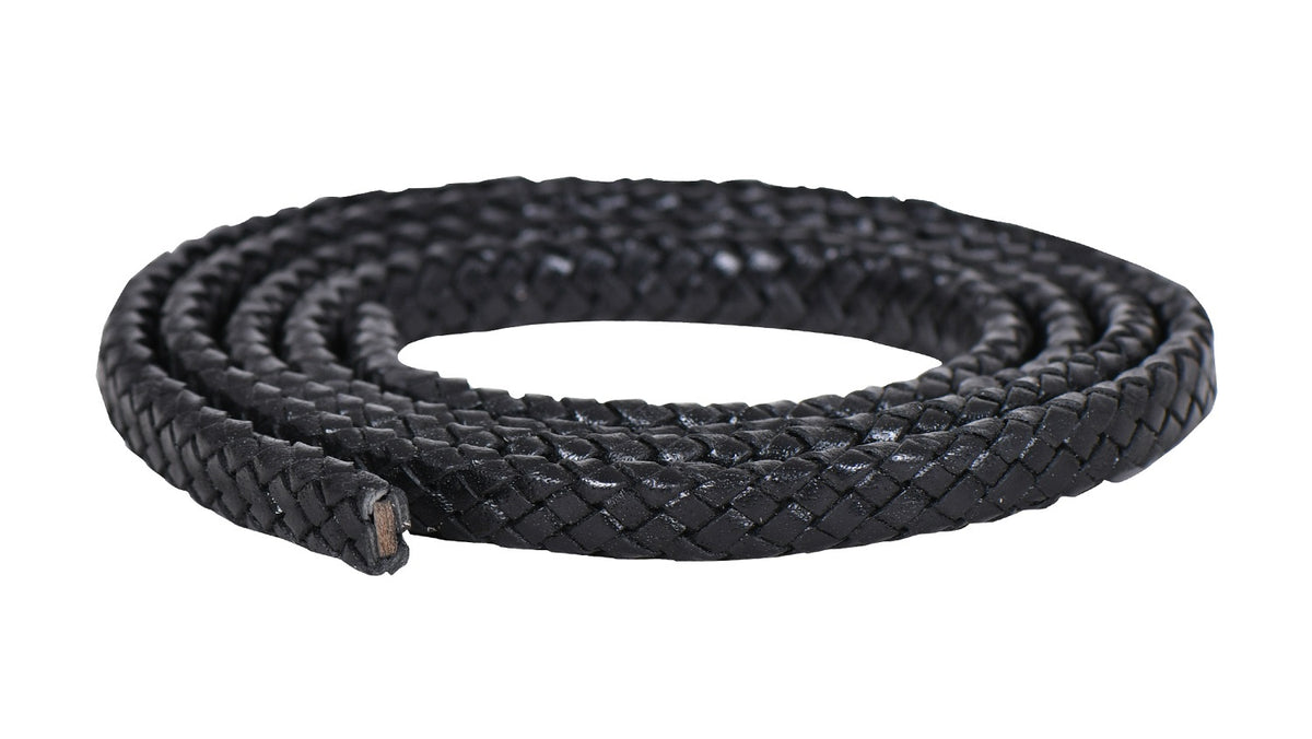 Black Flat Braided Bracelet Leather Cord 8mm 1 Meter