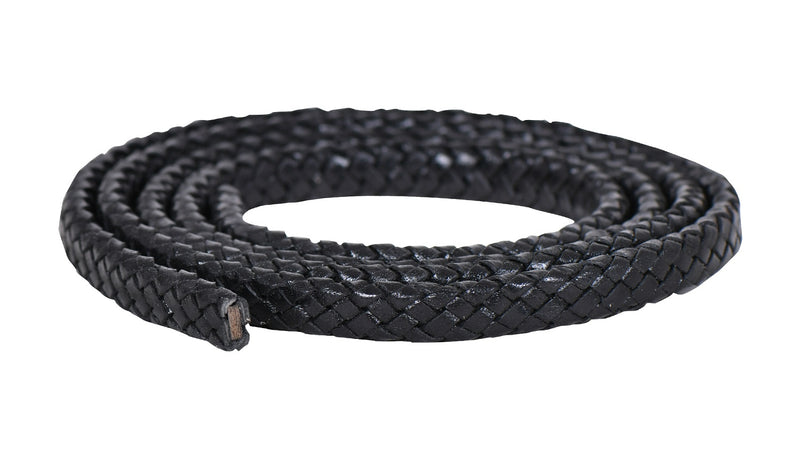 Black Flat Braided Bracelet Leather Cord 8mm 1 Meter