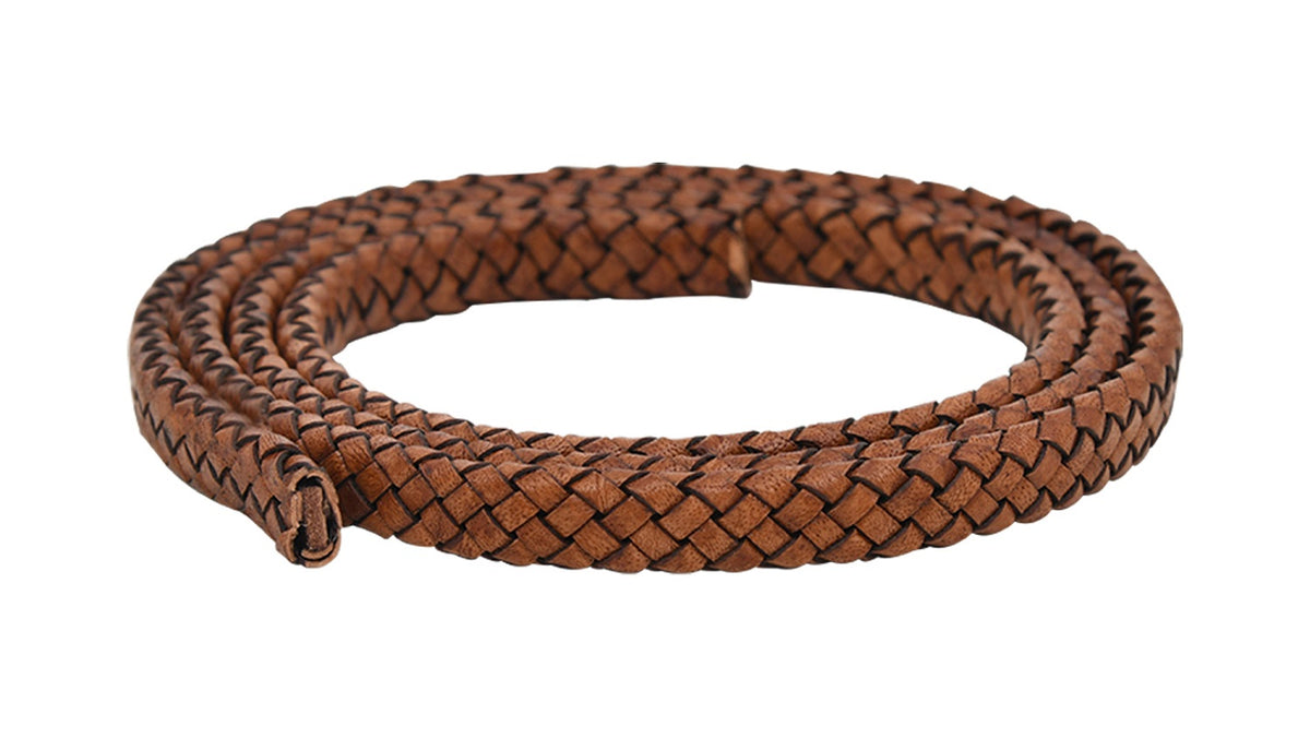 Brown Distressed Flat Braided Bracelet Leather Cord 8mm 1 Meter