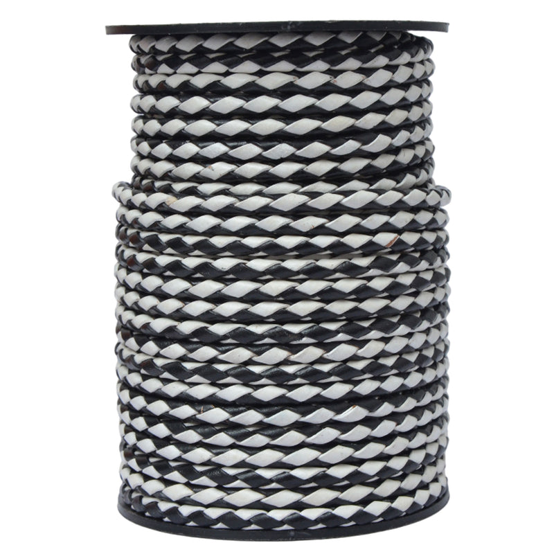 Black White Round Bolo Braided Leather Cord 4mm