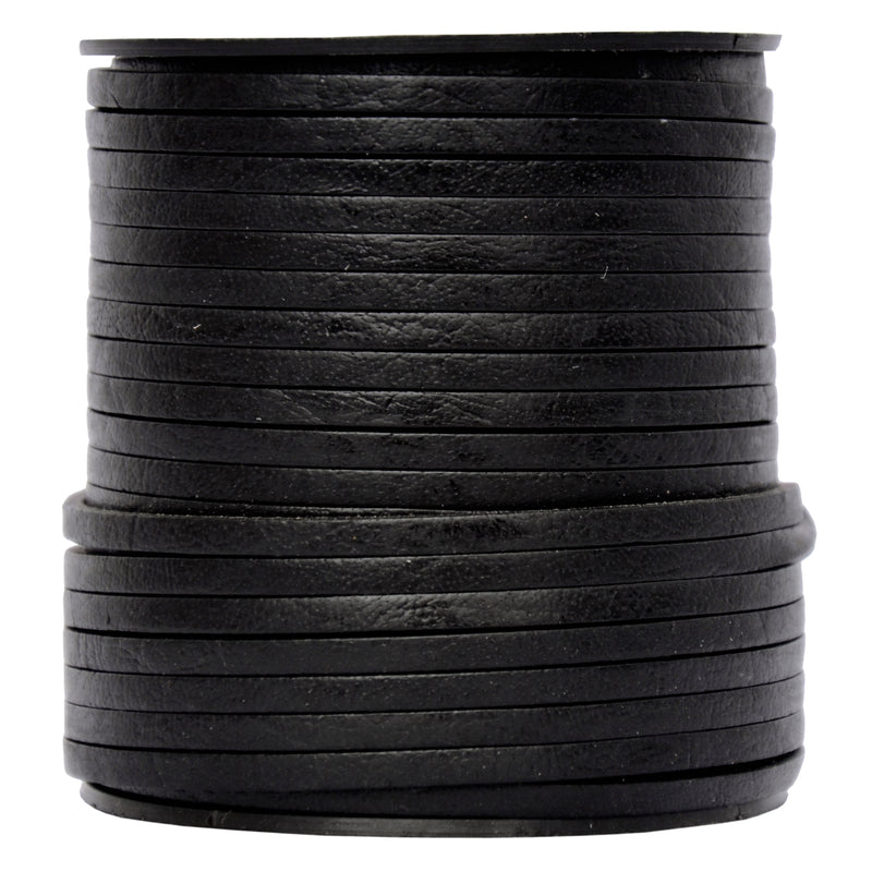 Black Natural Flat Leather Cord 3mm x 2mm