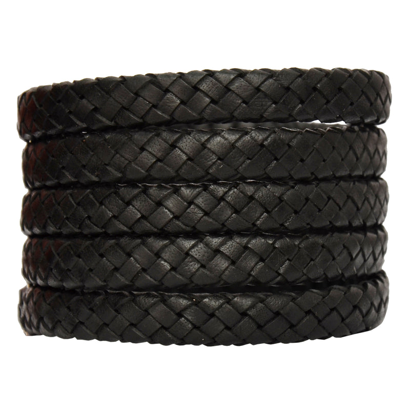 Black Natural Dye Flat Braided Bracelet Leather Cord 10mm 1 Meter