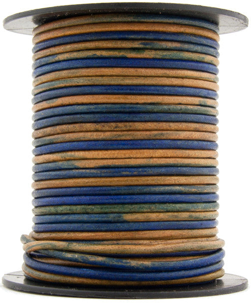 Blue Three Tone Round Leather Cord 2mm