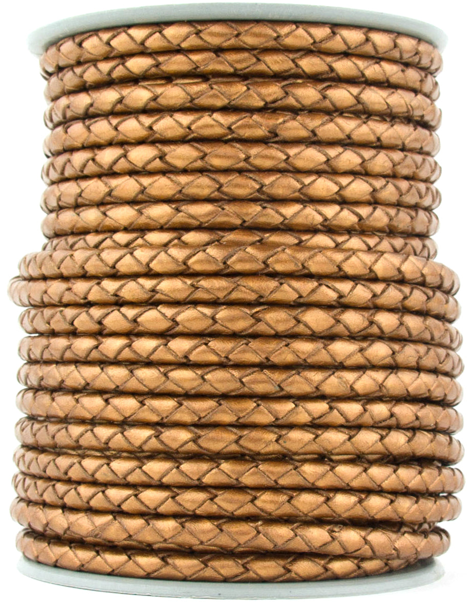 Bronze Metallic Round Bolo Braided Leather Cord 5mm