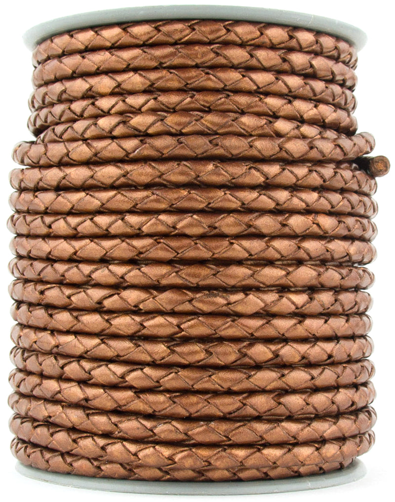 Copper Metallic Round Bolo Braided Leather Cord 3mm