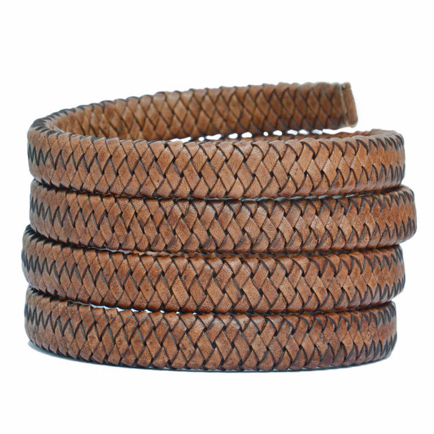Brown Natural Flat Braided Bracelet Leather Cord 11.5mm 1 meter