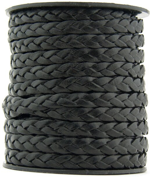 Black Natural Flat Braided Leather Cord 5mm