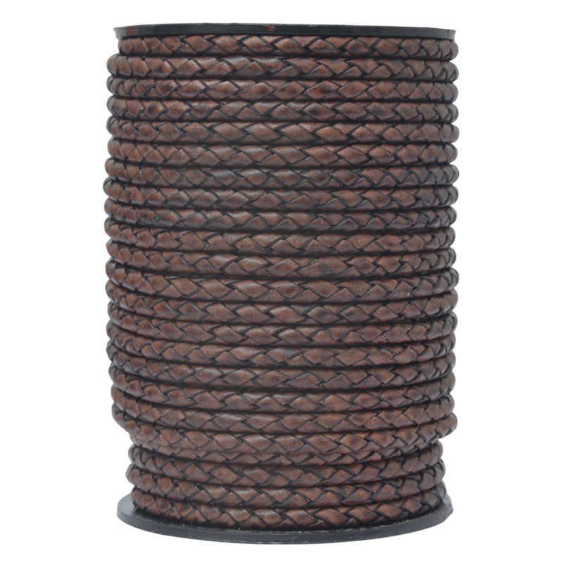 Distressed Brown Round Bolo Braided Leather Cord 5mm