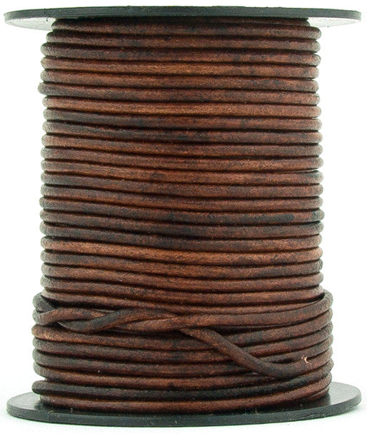 Brown Distressed Round Leather Cord 2mm