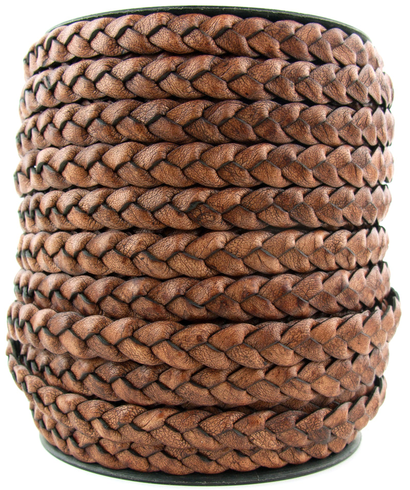 Distressed Brown Natural Flat Braided Leather Cord 10mm