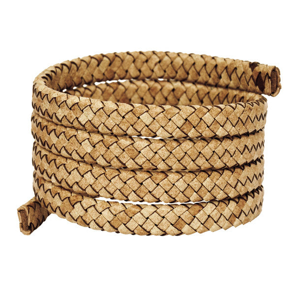 English Tan Flat Braided Bracelet Leather Cord 10mm 1 Meter