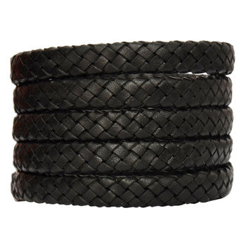 Black Natural Flat Braided Bracelet Leather Cord 8mm 1 Meter