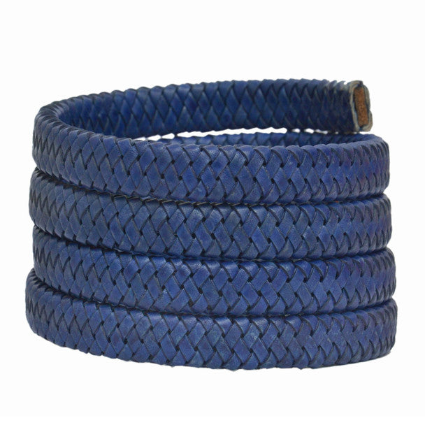 Royal Blue Natural Flat Braided Bracelet Leather Cord 11.5mm 1 meter