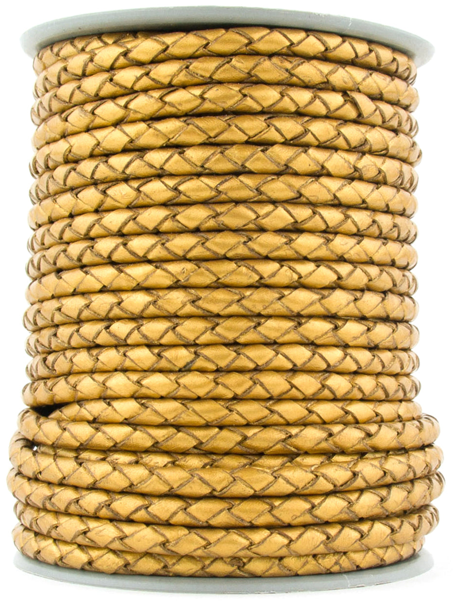 Gold Metallic Round Bolo Braided Leather Cord 4mm