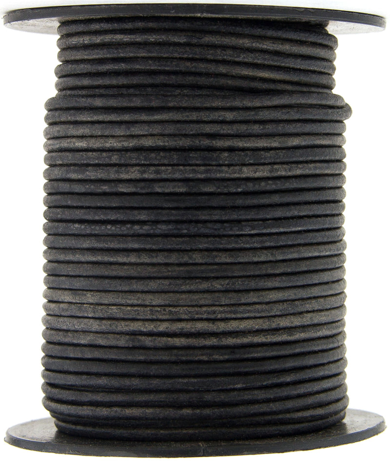 Gray Distressed Natural Round Leather Cord 1mm