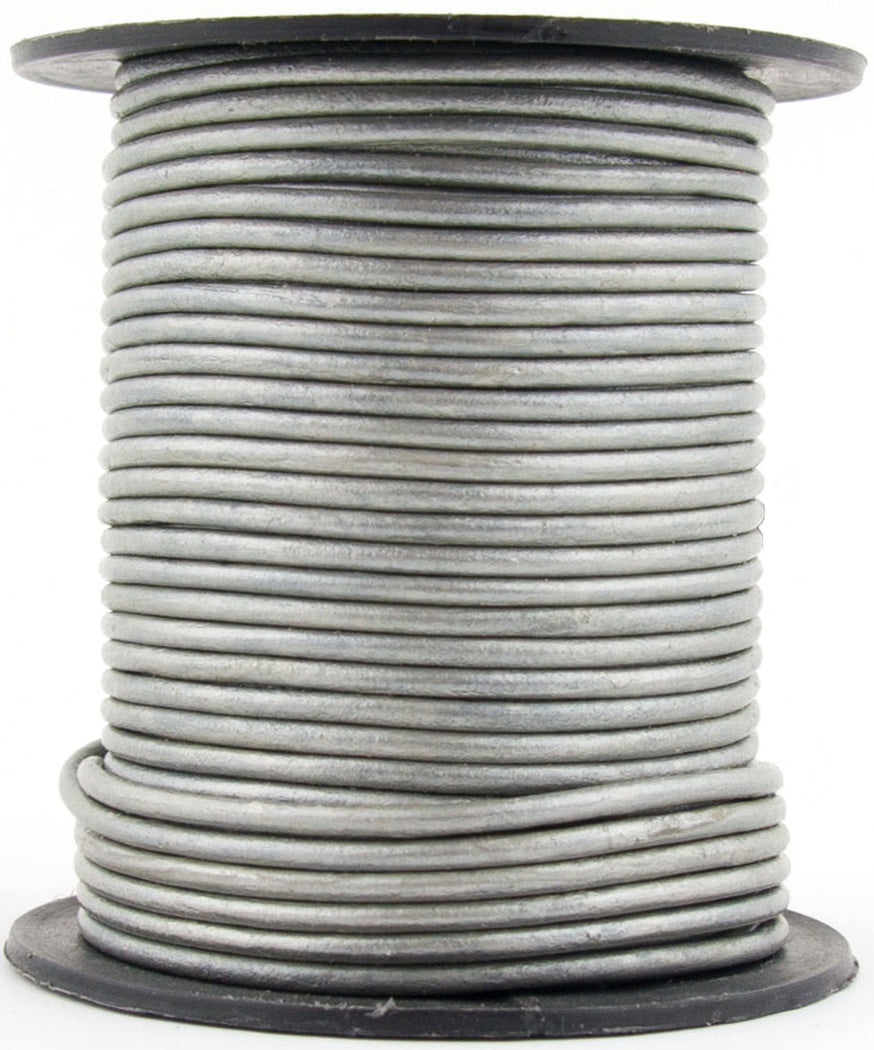 Gray Metallic Round Leather Cord 1.5mm