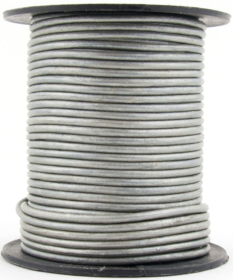 Gray Metallic Round Leather Cord 1.5mm