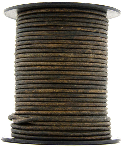 Green Military Distressed Round Leather Cord 2mm