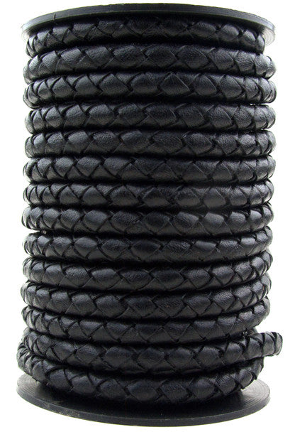 Natural Black Round Bolo Braided Leather Cord 6mm 1 meter