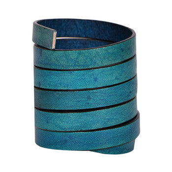 Natural Turquoise Flat Leather Cords With Black Edge 10mm x 2mm- 1 meter