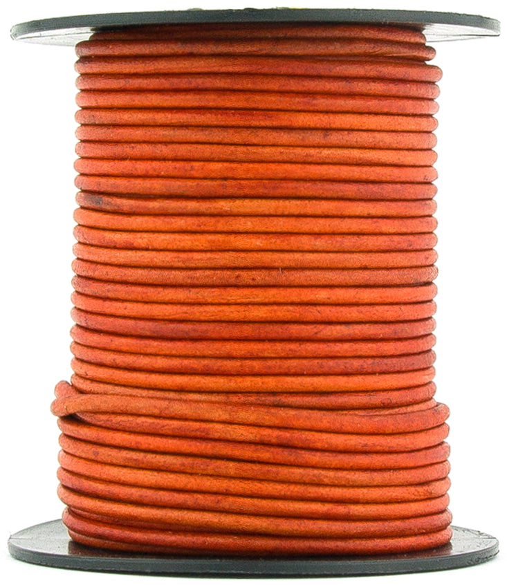 Orange Natural Round Leather Cord 1mm