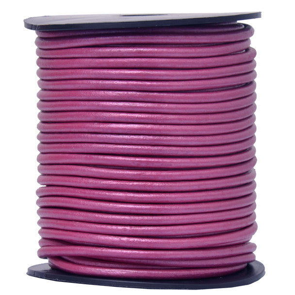 Pink Metallic Round Leather Cord 3mm