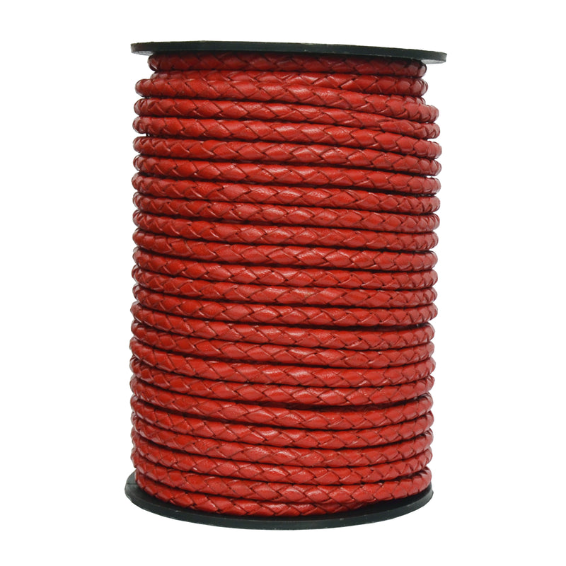 Red Round Bolo Braided Leather Cord 5mm