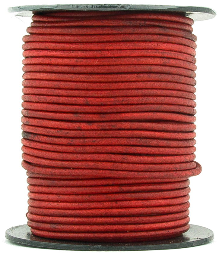 Red Natural Round Leather Cord 1mm