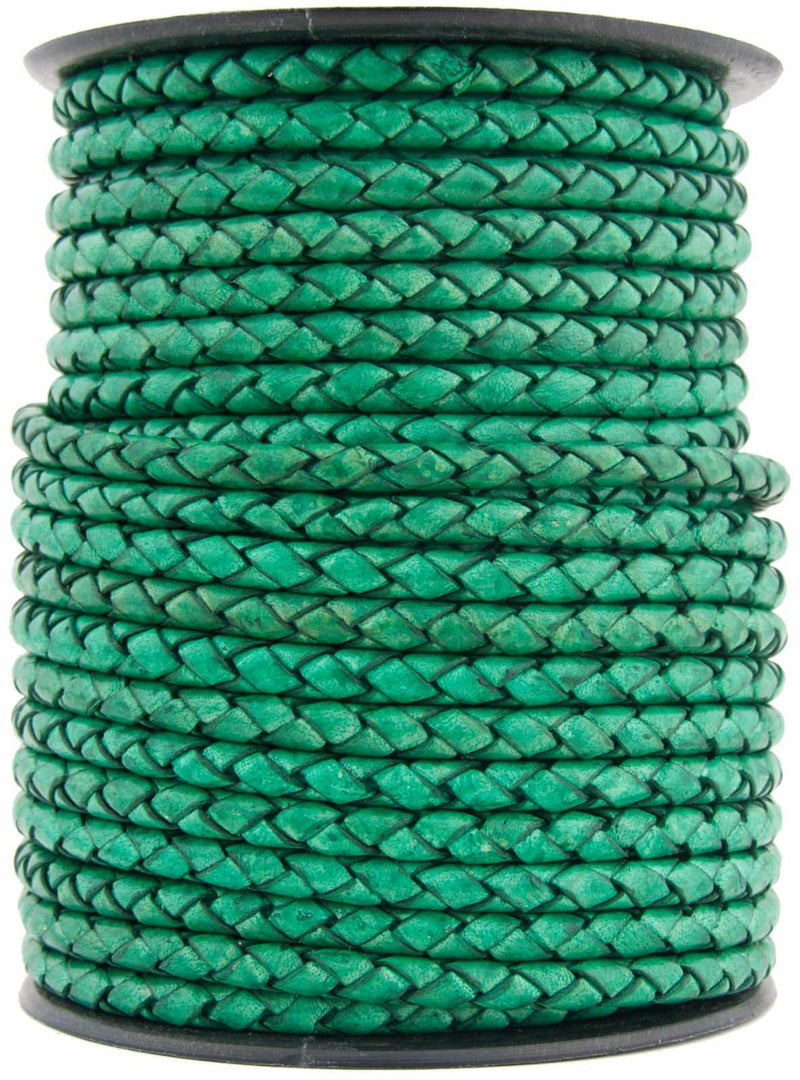 Sea Green Natural Dye Round Bolo Braided Leather Cord 3mm