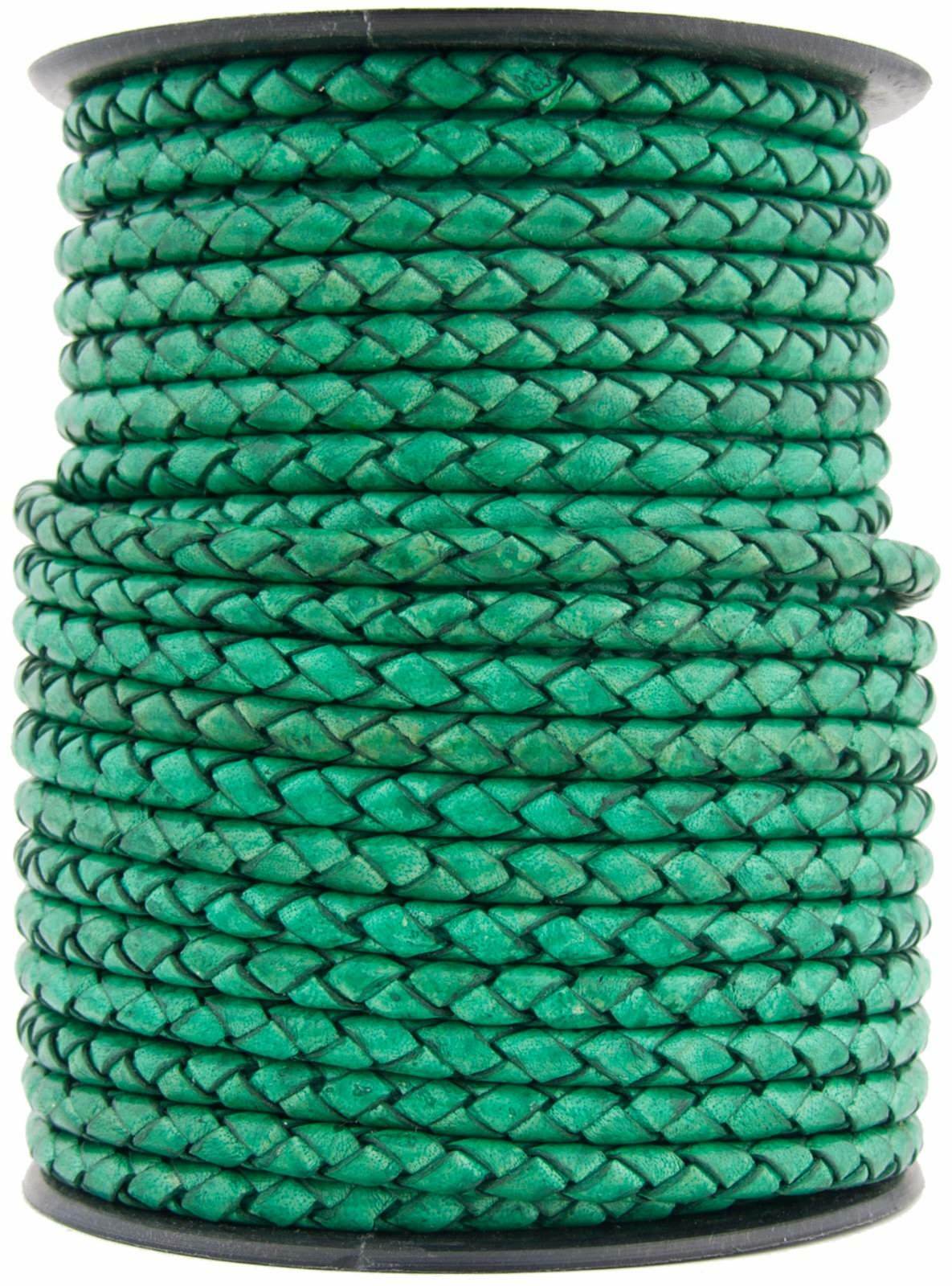 Sea Green Natural Dye Round Bolo Braided Leather Cord 4mm
