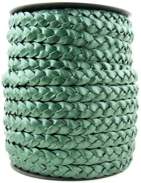 Turquoise Metallic Green Flat Braided Leather Cord 10mm