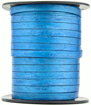 Blue Metallic Flat Leather Cord 5mm x 1mm