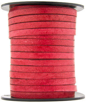 Red Natural Dye Flat Leather Cord 5mm x 1mm