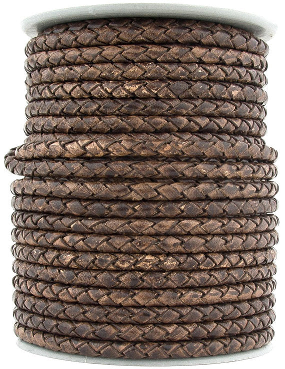 Antique Brown Round Bolo Braided Leather Cord 5mm
