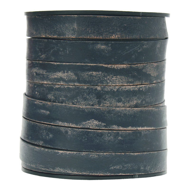 Antique Navy Blue Flat Leather Cord 10mm x 1mm
