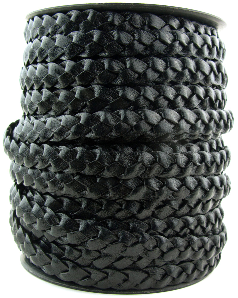 Black Flat Braided Leather Cord 10mm