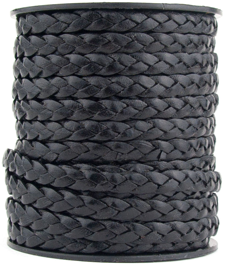 Black Flat Braided Leather Cord 5mm