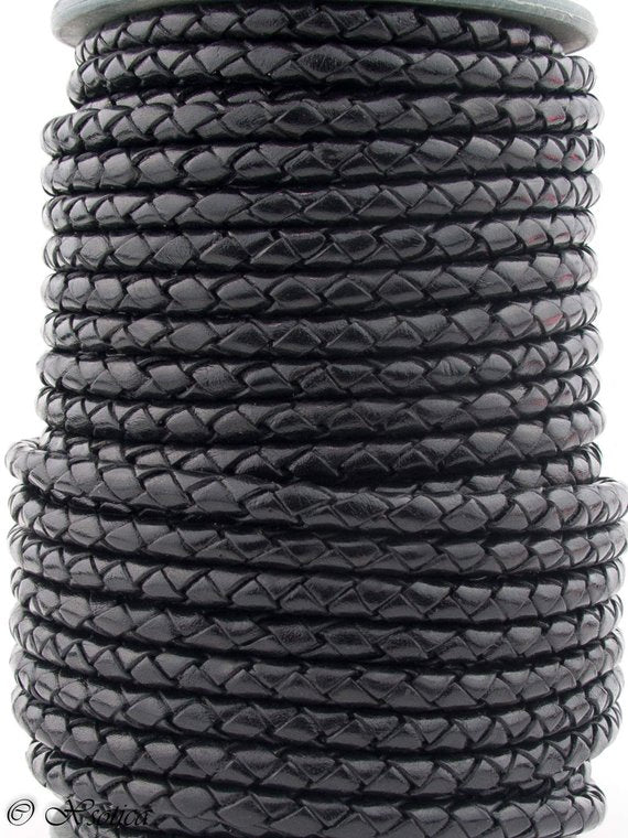 Black Round Bolo Braided Leather Cord 4mm