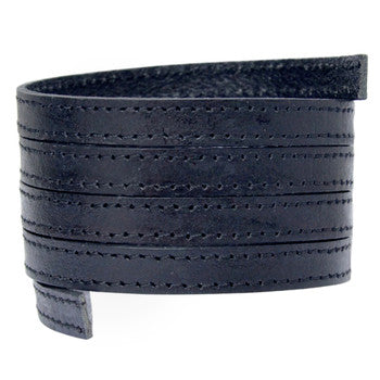 Stitched Leather Strap 10mm x 2mm Black Natural 1 Meter