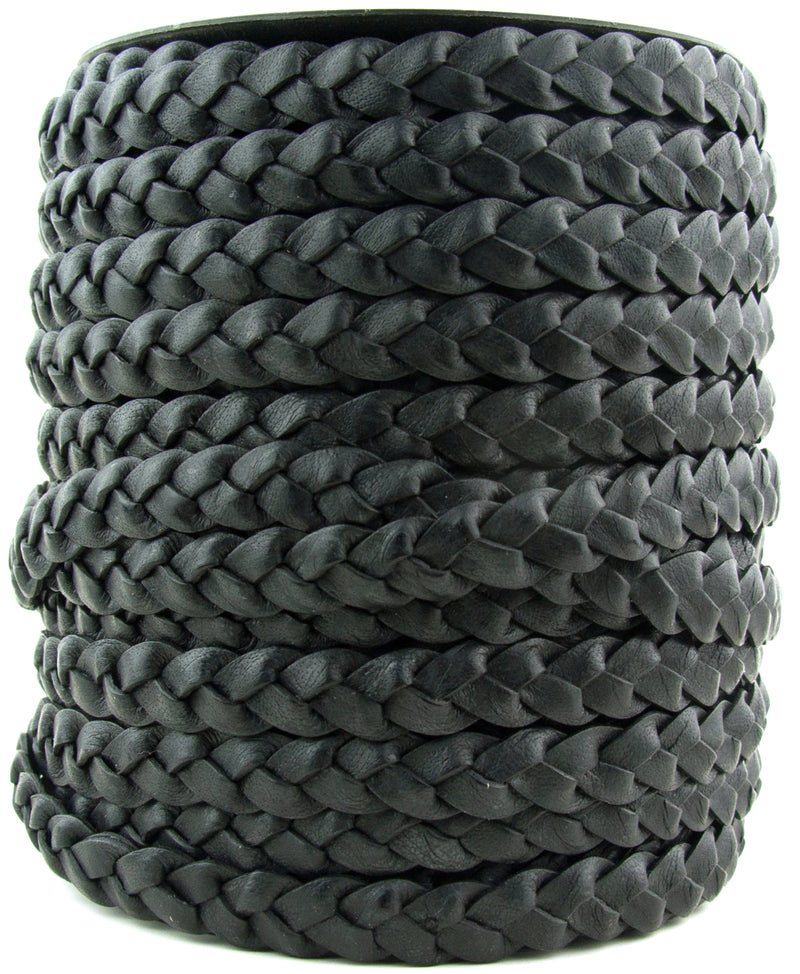 Black Natural Flat Braided Leather Cord 10mm