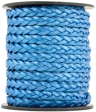 Blue Metallic Flat Braided Leather Cord 5mm