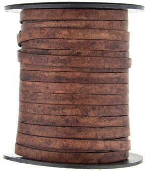 Brown Distressed Natural Dye Flat Leather Cord 5mm x 1mm
