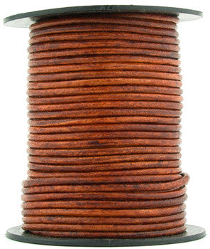 Brown Distressed Red Round Leather Cord 3mm