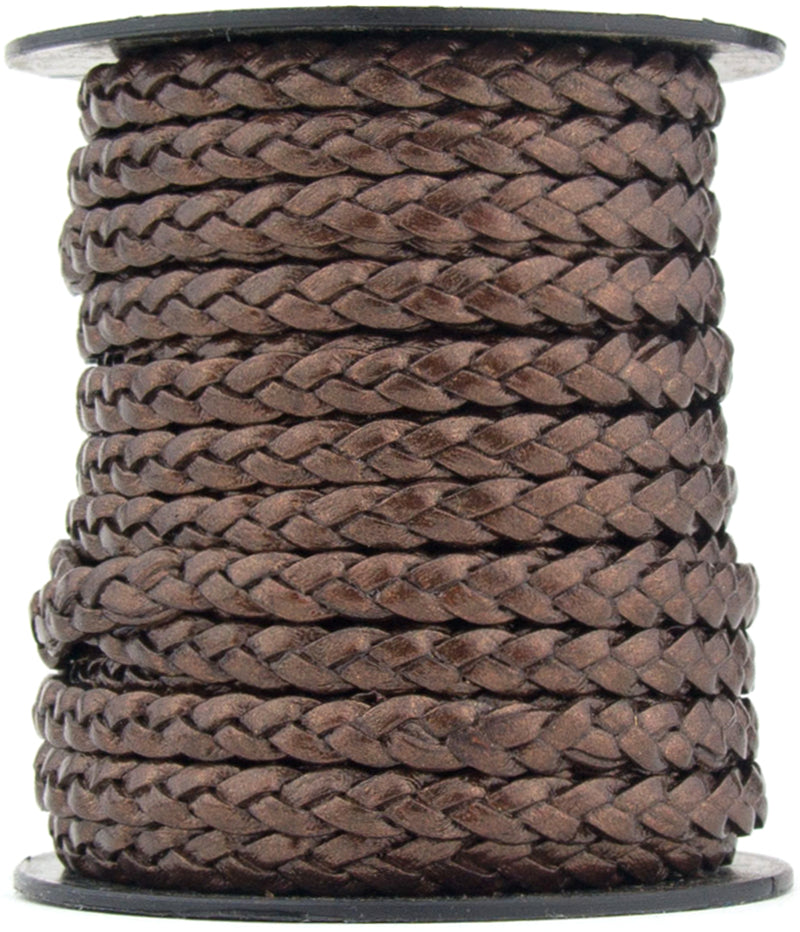 Brown Metallic Flat Braided Leather Cord 5mm