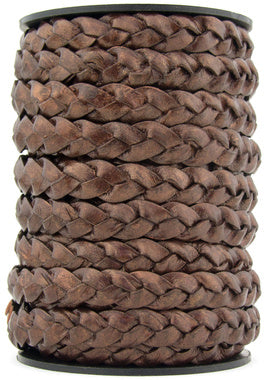 Brown Metallic Flat Braided Leather Cord 10mm