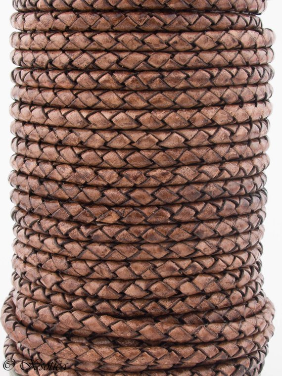 Brown Natural Dye Round Bolo Braided Leather Cord 3mm