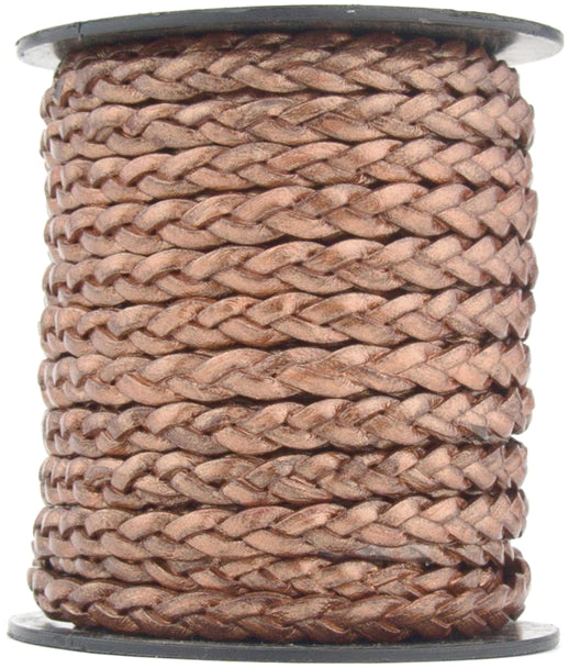 Copper Metallic Flat Braided Leather Cord 5mm