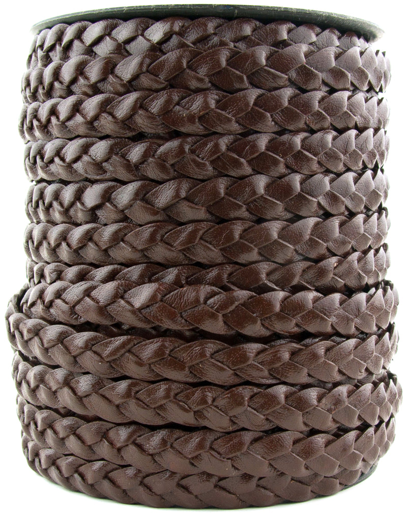 Dark Brown Flat Braided Leather Cord 10mm